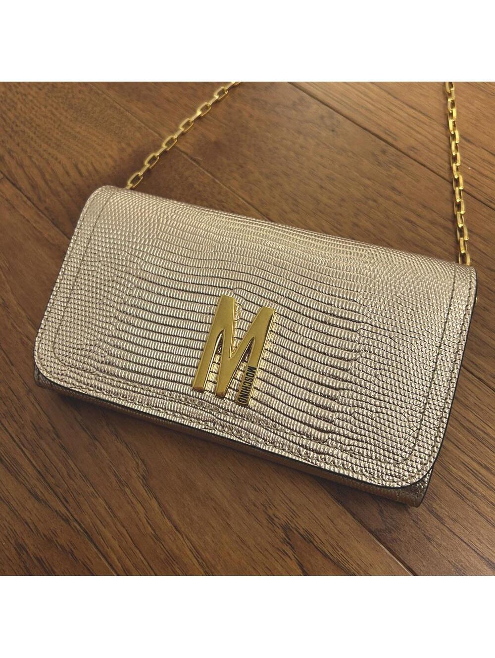 Authentic Moschino Metallic Textured Shoulder Bag Crossbody, gold on gold